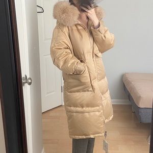 Down Puffer Jacket with Authentic Luxury Fox Fur Trim Brand New With Tag Size M